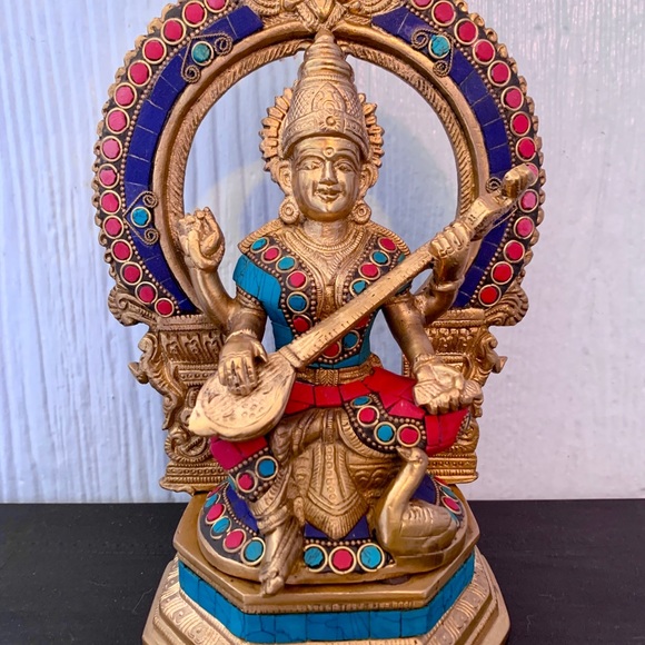 Saraswati Statue & Swan Under Arch Stone Figurine - Picture 7 of 14
